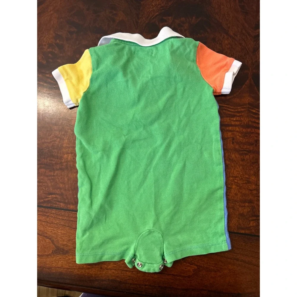 Ralph Lauren Baby Boy Colorblock Polo Romper Blue Green Orange Yellow 6M